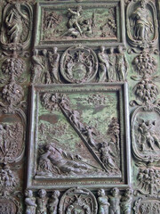 Italy, Marche, Loreto details of the Holy House basilica bronze central door.
