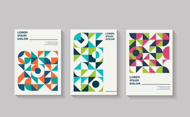 Retro covers for annual report brochure Vintage shape compositions in bauhause style