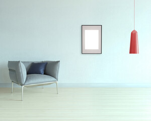 empty room and gray armchair interior design. 3D illustration
