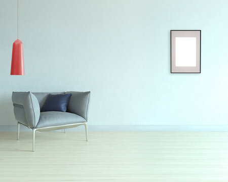 empty room and gray armchair interior design. 3D illustration