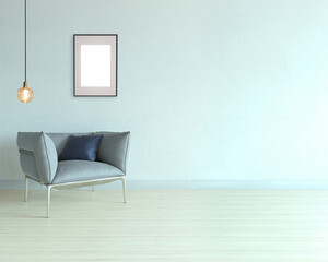 Fototapeta na wymiar empty room and gray armchair interior design. 3D illustration