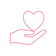 Heart over hand line style icon vector design