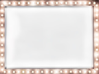 wooden frame with light bulbs illuminating a white canvas, a place for an advertising text, a mock up banner with an copy space, nobody.