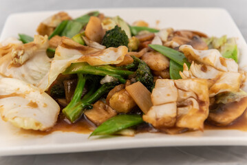 Detail view of appetizing plate tempting the tastebuds with mixed vegetables in perfect serving size.
