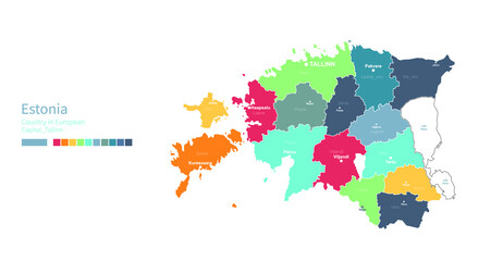 Estonia map. Colorful detailed vector map of the Europe country.
