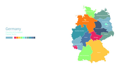 Germany map. Colorful detailed vector map of the Europe country.