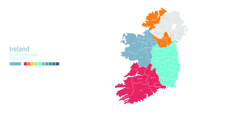 Ireland map. Colorful detailed vector map of the Europe country.