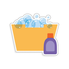 Bucket with bubbles and soap bottle - Vector