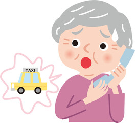 タクシーを呼ぶシニア女性