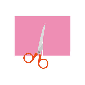 Scissors Cutting A Pink Sheet Of Paper - Vector