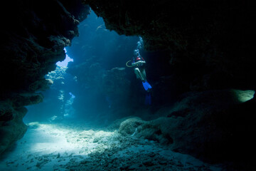 Fototapeta premium Scuba Diver at Eden Rock, Cayman Islands, Caribbean