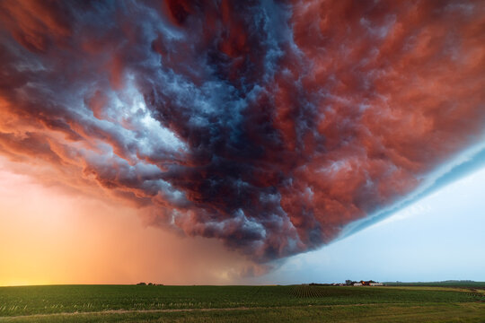 Dramatic storm clouds and sunset sky