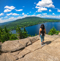 girl on the top of mountain	