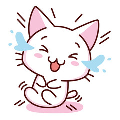 Isolated kitty laugh emoji cute sticker icon- Vector