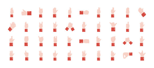 hand sign language alphabet flat style set of icons vector design