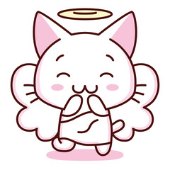 Isolated kitty angel emoji cute sticker icon- Vector