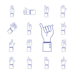hand sign language alphabet line and fill style icon set vector design