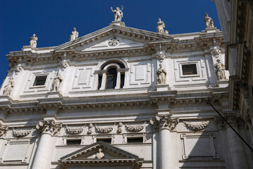 Statues on facade of San Salvador church in Venice