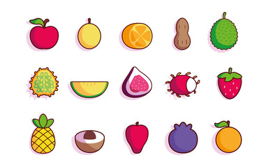 Isolated set complete fruit tropical diet icon- Vector