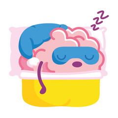 Isolated brain sleep emoji emotion cute icon- Vector