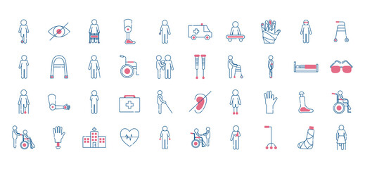 Handicapped line style collection of icons vector design
