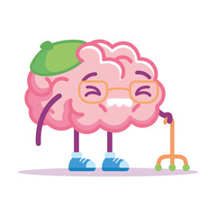 Isolated brain old emoji emotion cute icon- Vector