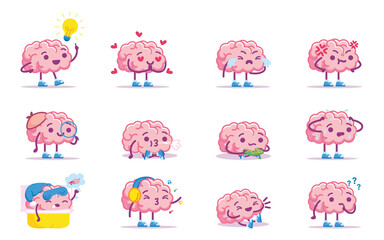 Isolated set of group of brain emoji emotion cute icon- Vector