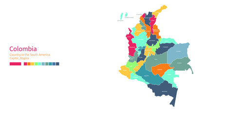 colombia map. Colorful detailed vector map of the South America, Latin America country.