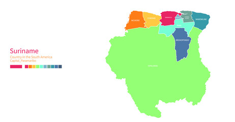 Suriname map. Colorful detailed vector map of the South America, Latin America country.