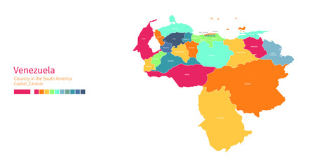 Venezuela map. Colorful detailed vector map of the South America, Latin America country.