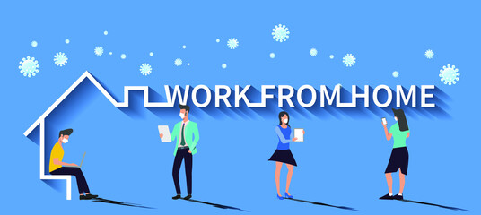 Men and women wear mask.work from Home to protect from COVID-19 virus outbreak spreading concept.