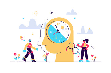 Circadian rhythm concept, tiny person vector 