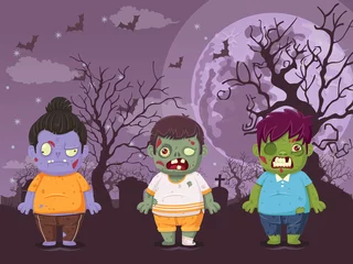 Fotobehang Vector illustration of halloween on moon night background with zombies. Illustration used for kid and children's holiday design, cards, banner © eakdesign