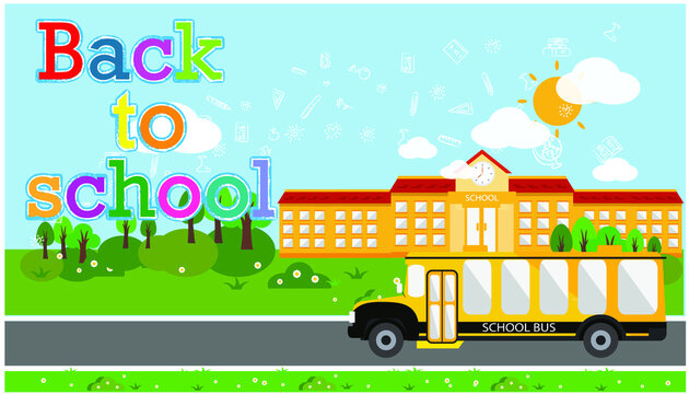 illustration education school,School bus and Text Back to school Creativity modern design Idea and Concept.
