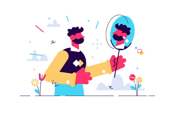 Cartoon vector illustration of man looking