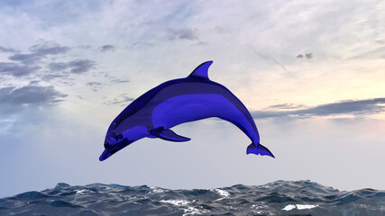 イルカ ガラス 金属 メタル 金 真鍮 ブロンズ 泳ぐ