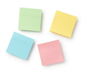 Four colorful sticky notes on a white background