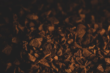 Macro close up portrait of organic soluble coffee , studio lighting, selective focus