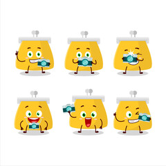 Photographer profession emoticon with coin purse cartoon character