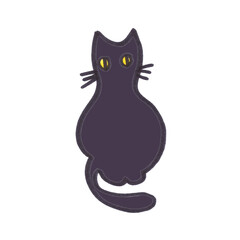 black cat with yellow eyes, graphic drawing on a white background