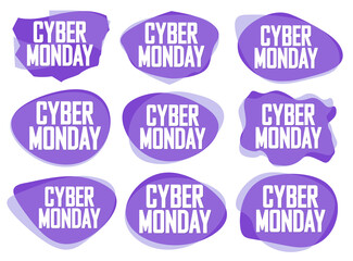 Set Cyber Monday Sales bubble banners design template, collection discount tags, app icons, vector illustration