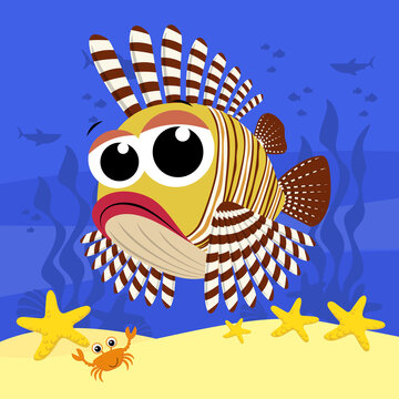 cartoon lionfish underwater scene clip art preview