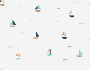 Cute pattern withe little boats. For fashion, fabrics, t-shirt prints, birthday party, scrapbook, wallpaper. Vector illustration - 378469069