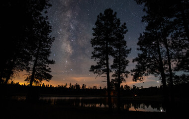 Milky Way over a forest lake