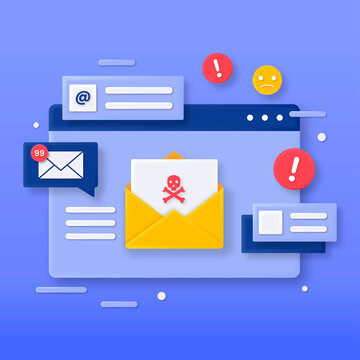 3D illustration of a malicious email concept. Illustrations for websites, landing pages, mobile apps, posters and banners.