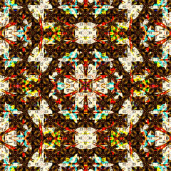 Kaleidoscope background pattern visible inside the eyelids when eyes closed