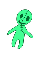 Vector cute green zombie in cartoon style. Outline doodle illustration isolated on white background. For halloween design, greeting card