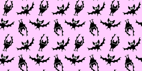 Flying bats seamless pattern. Cute Spooky vector Illustration. Halloween background and texture in cartoon gothic style