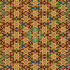 Kaleidoscope background pattern visible inside the eyelids when eyes closed