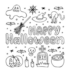 Hand drawn card 'happy halloween', doodle. Vector illustration. EPS 10